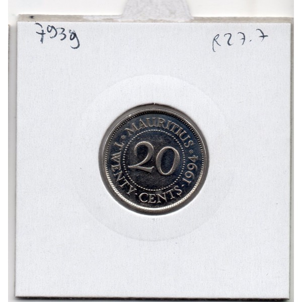 Ile Maurice 20 cents 1994 FDC, KM 53 pièce de monnaie