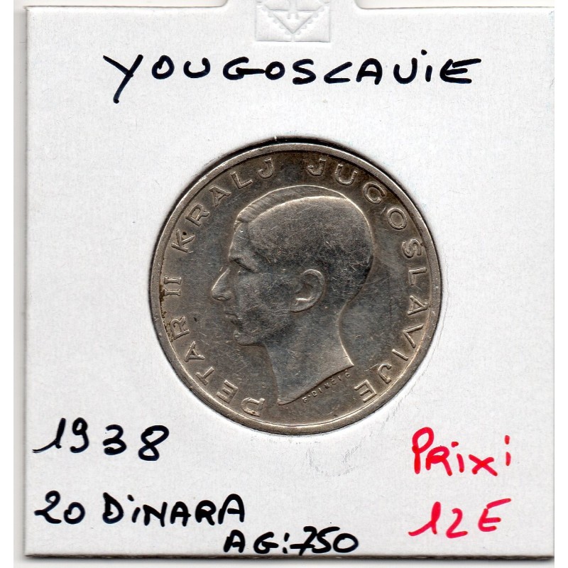 Yougoslavie 20 dinara 1938 Sup, KM 23 pièces de monnaie