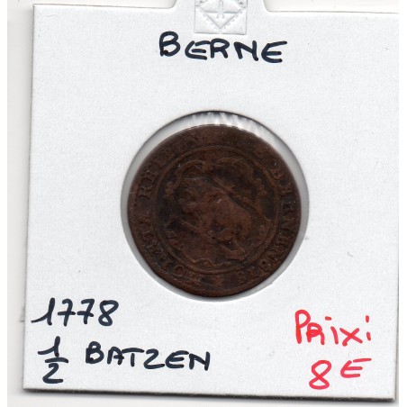 Suisse Canton Berne 1/2 Batzen 1778 TB, KM 91 pièce de monnaie