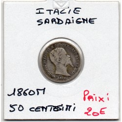 Italie Sardaigne 50 centesimi 1860 M Milan B, KM 141 pièce de monnaie