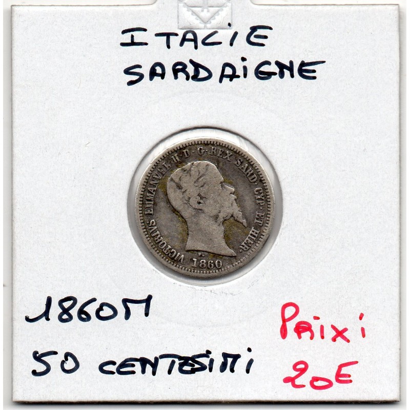 Italie Sardaigne 50 centesimi 1860 M Milan B, KM 141 pièce de monnaie