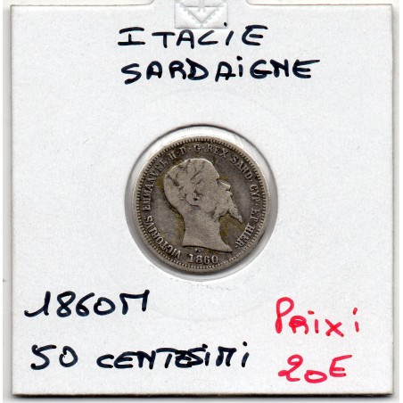 Italie Sardaigne 50 centesimi 1860 M Milan B, KM 141 pièce de monnaie