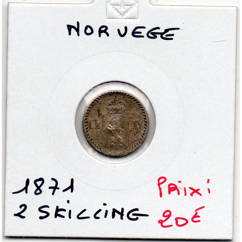 Norvège 2 Skilling 1871 Sup+, KM 336 pièce de monnaie