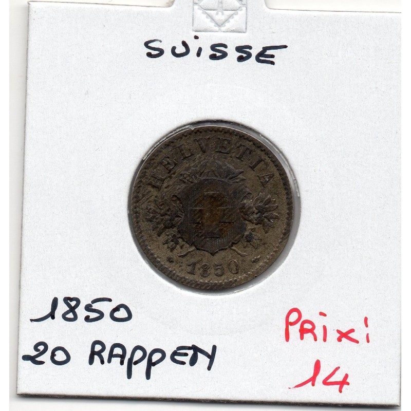 Suisse 20 rappen 1850 TTB-, KM 7 pièce de monnaie