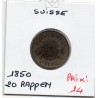 Suisse 20 rappen 1850 TTB-, KM 7 pièce de monnaie