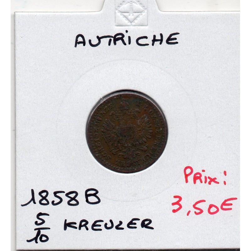 Autriche 5/10 kreuzer 1858 B TB+, KM 2182 pièce de monnaie
