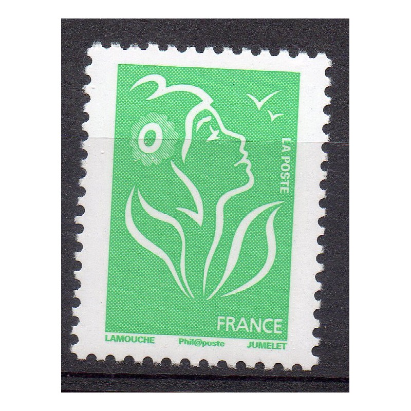 Timbre France Yvert No 3733A Marianne Lamouche sans valeur vert légende philaposte