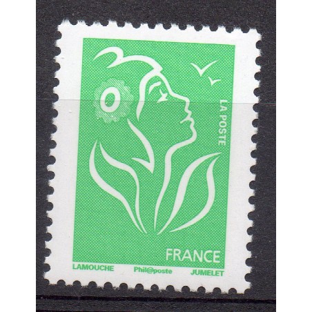 Timbre France Yvert No 3733A Marianne Lamouche sans valeur vert légende philaposte