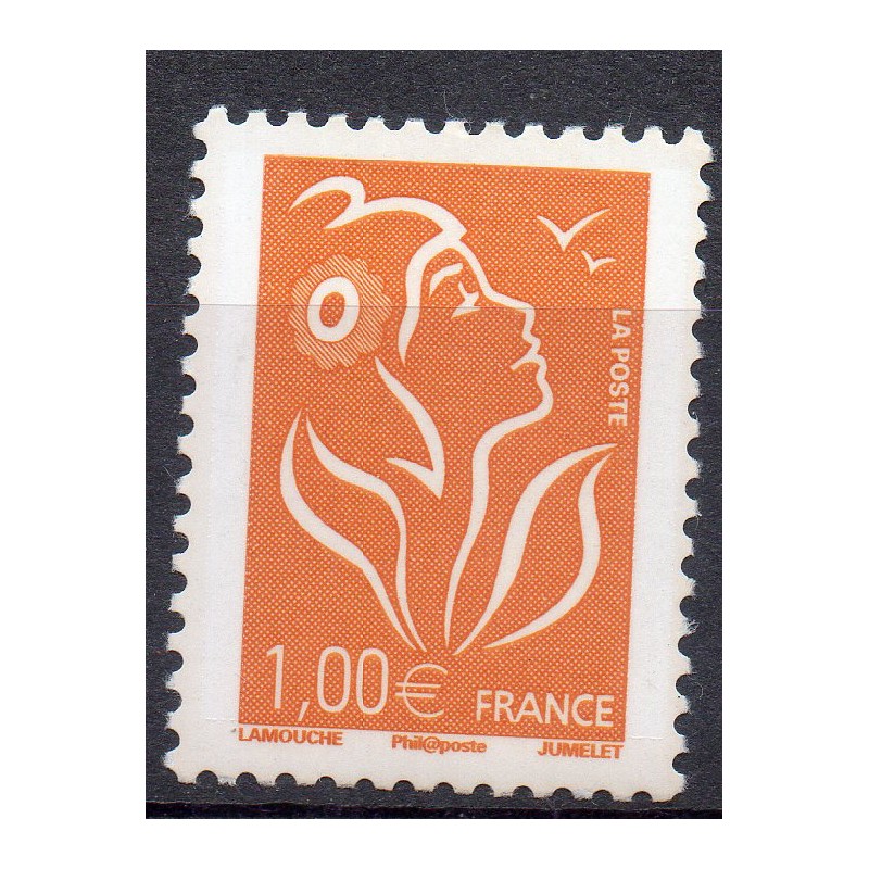 Timbre France Yvert No 3739A Marianne Lamouche 1€ orange légende philaposte