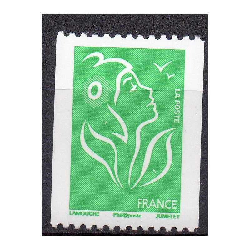 Timbre France Yvert No 3742A Marianne Lamouche sans valeur vert de roulette légende philaposte