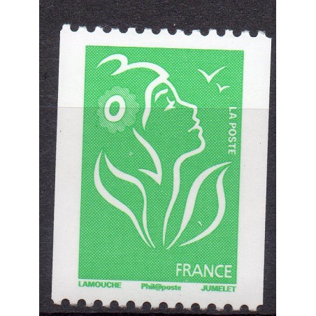 Timbre France Yvert No 3742A Marianne Lamouche sans valeur vert de roulette légende philaposte