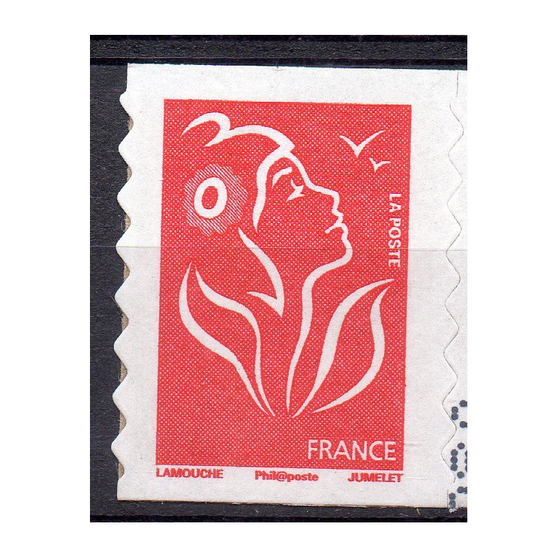 Timbre France Yvert No 3744A Marianne Lamouche sans valeur rouge adhésif de carnet légende philaposte