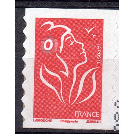 Timbre France Yvert No 3744A Marianne Lamouche sans valeur rouge adhésif de carnet légende philaposte