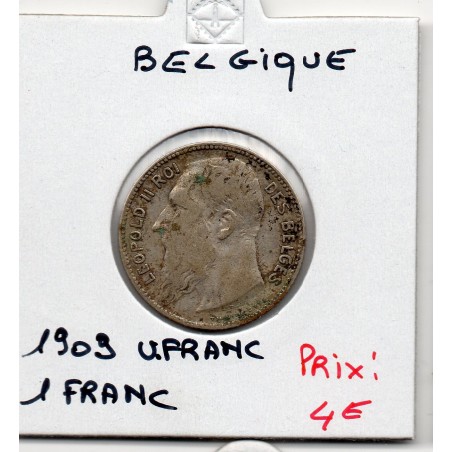 Belgique 1 Franc 1909 en Français TB, KM 56 pièce de monnaie