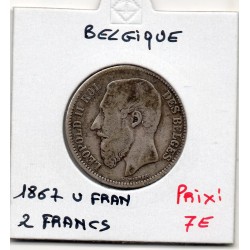 Belgique 2 Francs 1867 en Français TB, KM 30 pièce de monnaie