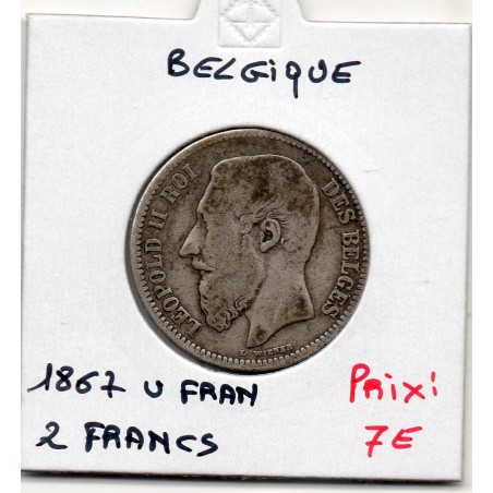 Belgique 2 Francs 1867 en Français TB, KM 30 pièce de monnaie