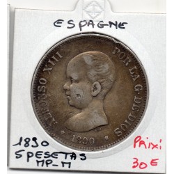 Espagne 5 pesetas 1890 TTB-, KM 689 pièce de monnaie