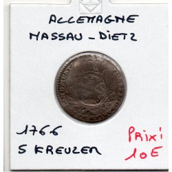 Nassau Dietz 5 kreuzer 1766 TB fente KM 12 pièce de monnaie