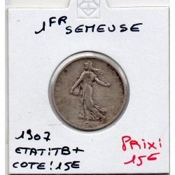 1 franc Semeuse Argent 1907 TB+, France pièce de monnaie