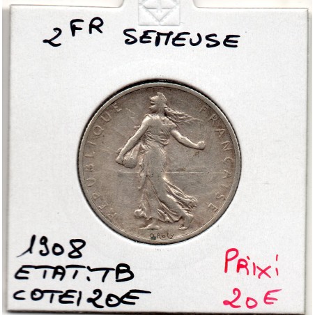 2 Francs Semeuse Argent 1908 TTB, France pièce de monnaie