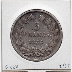 5 francs Louis Philippe 1834 BB Strasbourg TB, France pièce de monnaie