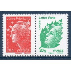 Timbre France Yvert No P4566 Marianne de Beaujard paire tvp rouge et 4566a type II GAO 20g