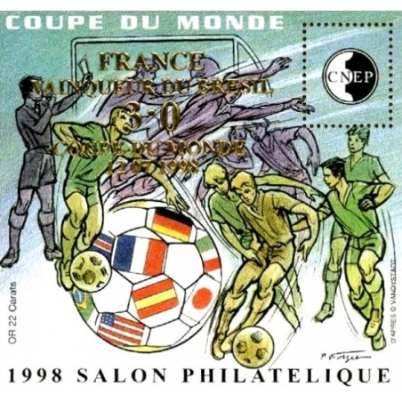 Bloc CNEP Yvert No 27 Coupe du monde surchargé 1998 salon philatélique de Lyon
