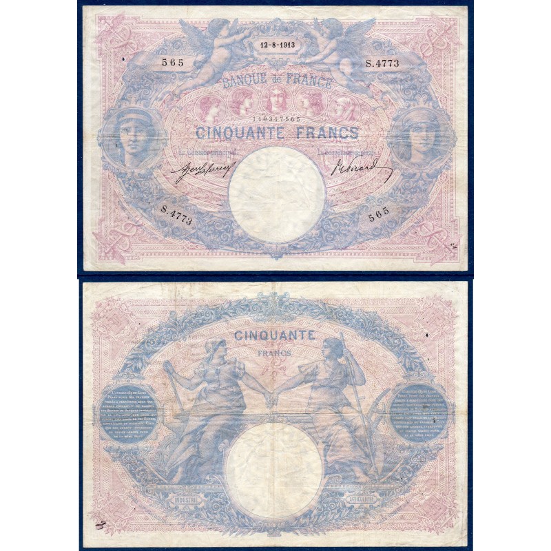 50 Francs Bleu et Rose TB 12.8.1913 Billet de la banque de France