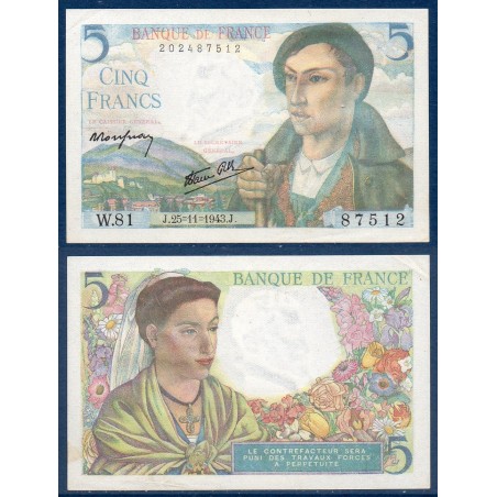 5 Francs Berger Spl 25.11.1943 Billet de la banque de France