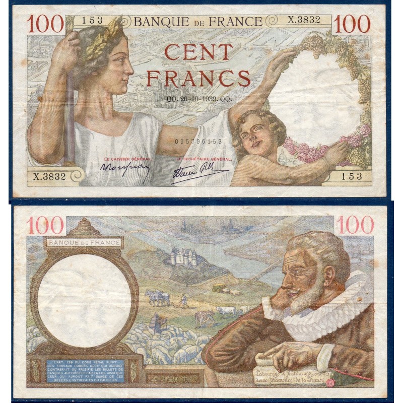 100 Francs Sully TB 26.10.1939 Billet de la banque de France