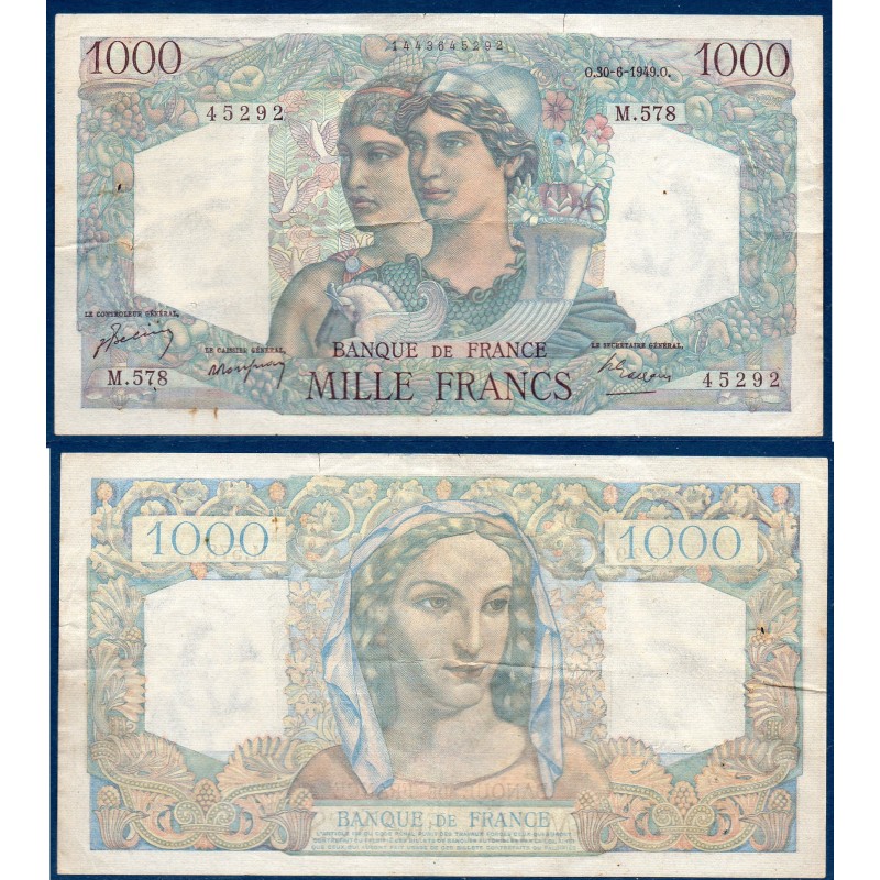 1000 Francs Minerve et Hercule TTB- 30.6.1949 Billet de la banque de France