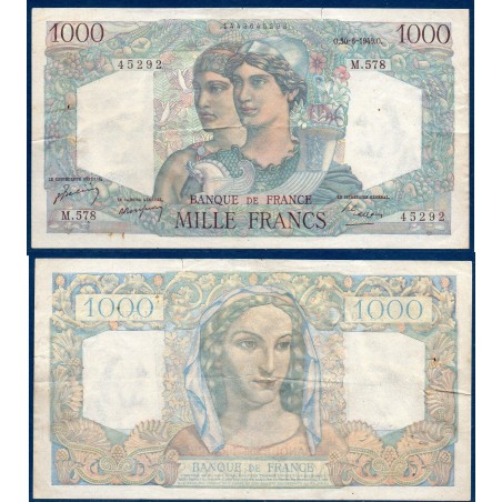 1000 Francs Minerve et Hercule TTB- 30.6.1949 Billet de la banque de France