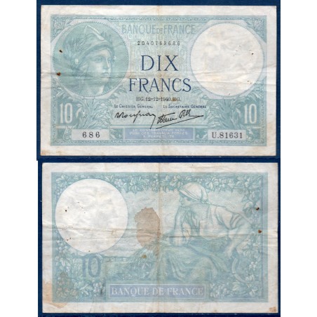 10 Francs Minerve TB 12.12.1940 Billet de la banque de France