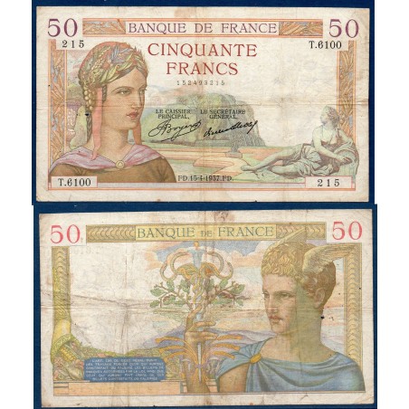 50 Francs Cérès B+ 15.4.1937 Billet de la banque de France