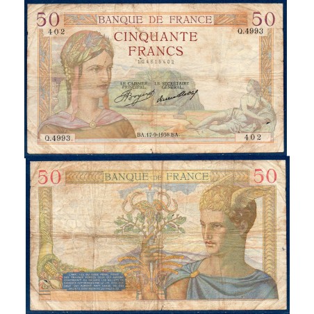 50 Francs Cérès B- 17.9.1936 Billet de la banque de France