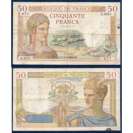 50 Francs Cérès B 17.9.1936 Billet de la banque de France