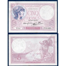 5 Francs Violet Sup- 24.8.1939 Billet de la banque de France