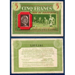 Bon de Solidarité, billet de 5 francs Petain, TTB,  1941-1944