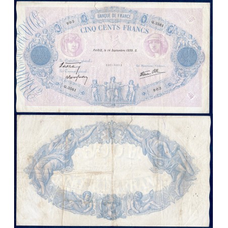 500 Francs Bleu et Rose TB 14.9.1939 Billet de la banque de France