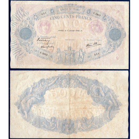 500 Francs Bleu et Rose TB 11.1.1940 Billet de la banque de France