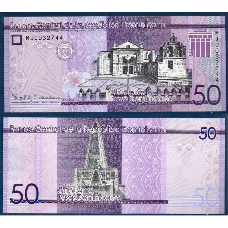 Republique Dominicaine Pick N°189f, neuf Billet de banque de 50 Pesos 2020