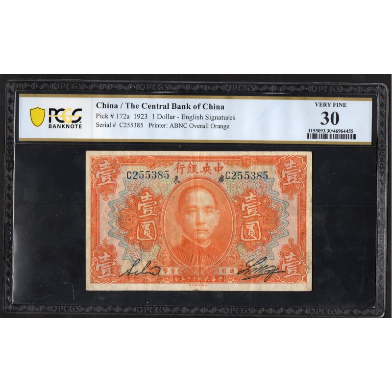 Chine Pick N°172a, TB+ PCGS VF30 Billet de banque de 1 dollar 1923