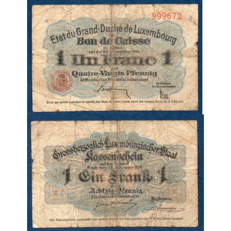 Luxembourg P.21, B Billet de 1 Franc 1914 Etat