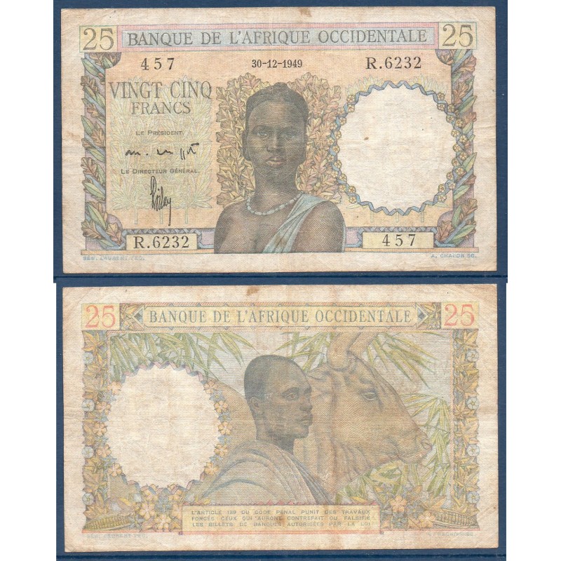 AOF Pick 38a, B+ Billet de banque de 25 Francs CFA 30.12.1949