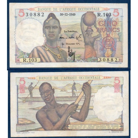 AOF Pick 36a, Billet de banque de 5 Francs TTB 30.12.1949
