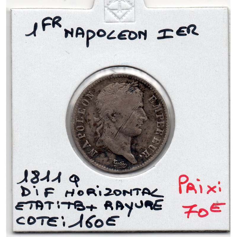 1 Franc Napoléon 1er 1811 Q Perpignan TB+ Rayure, France pièce de monnaie