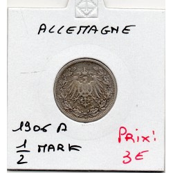 Allemagne 1/2 mark 1906 A, TTB- KM 17 pièce de monnaie