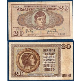 Yougoslavie P.30, TB Billet de 20 Dinara 1936 Peter II