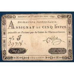 Assignat 5 livres 1.11.1791 TB- signature Corsel mus 35