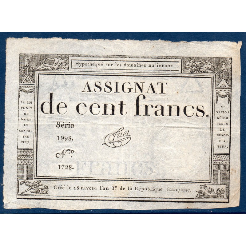 Assignat 100 francs 18 Nivose an 3 TTB signature Tuet Musz 49